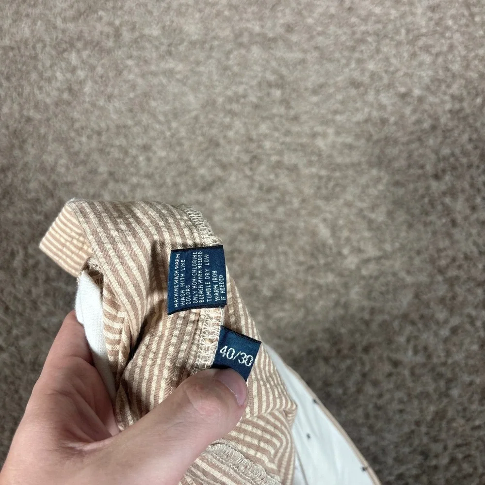 Polo Ralph Lauren Mens Tan White Seersucker Striped Cotton Pants 40x30 Straight
